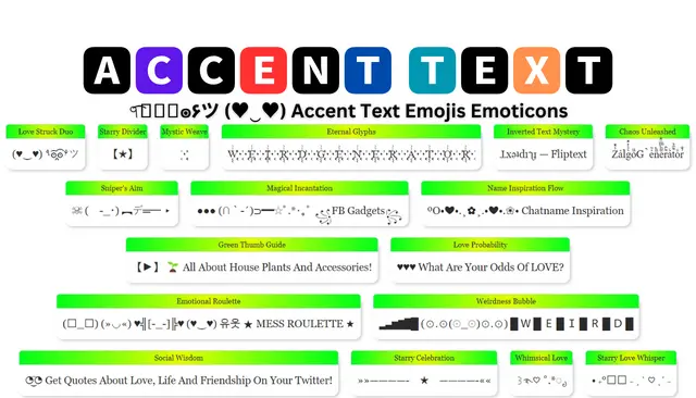 Accent Text Emojis Emoticons (♥‿♥) ٩͡๏̯͡๏۶ツ
