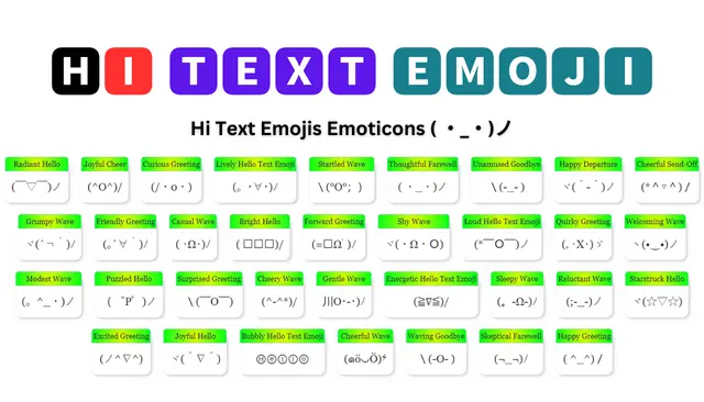 Hi Text Emojis Emoticons ( ・_・)ノ